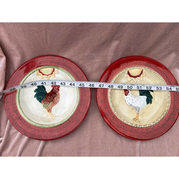 MWW Market Pair of Rooster Plates (" Chicken Red - Picture 7 of 8